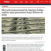 Mercado transaccional de Amrica Latina registra 299 operaciones hasta febrero de 2019